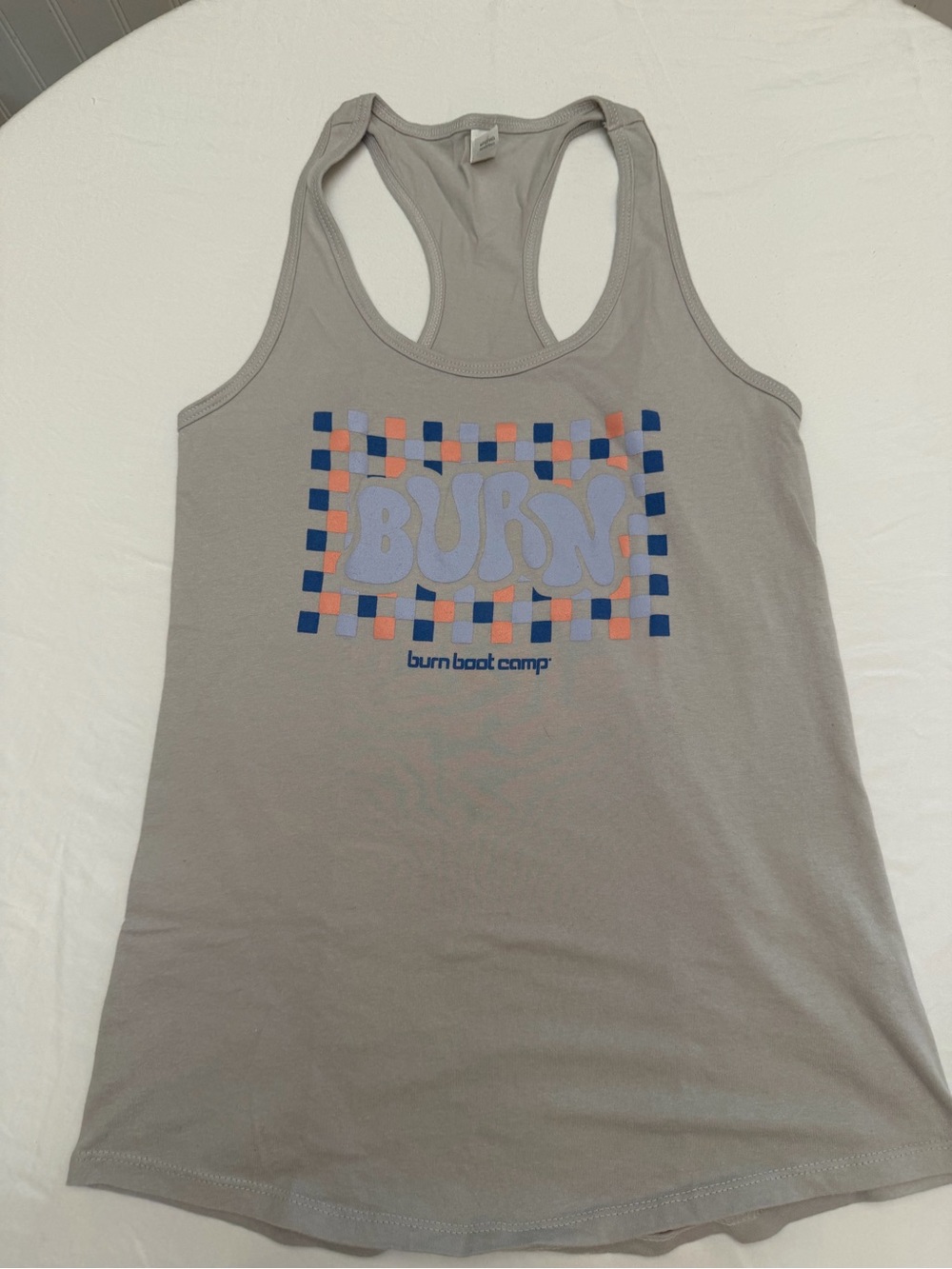 burn boat camp Women's Gray Graphic Racerback Tank